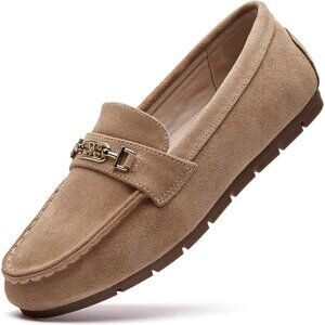 Women Beige Suede Accent Buckle Leisure Slip On Casual Work Walking Flats Shoes